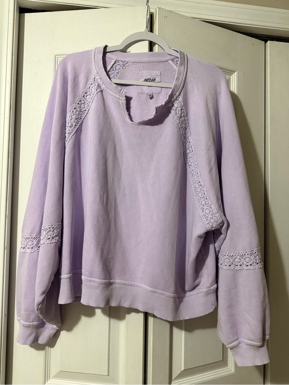 Aerie Lavender Lace-Trim Crewneck Sweatshirt - L